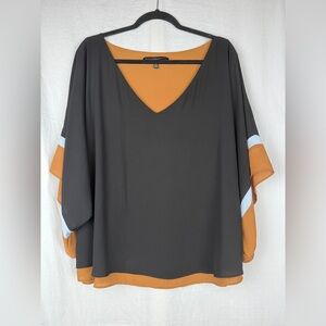 White House Black Market Charcoal and Mustard Blouse